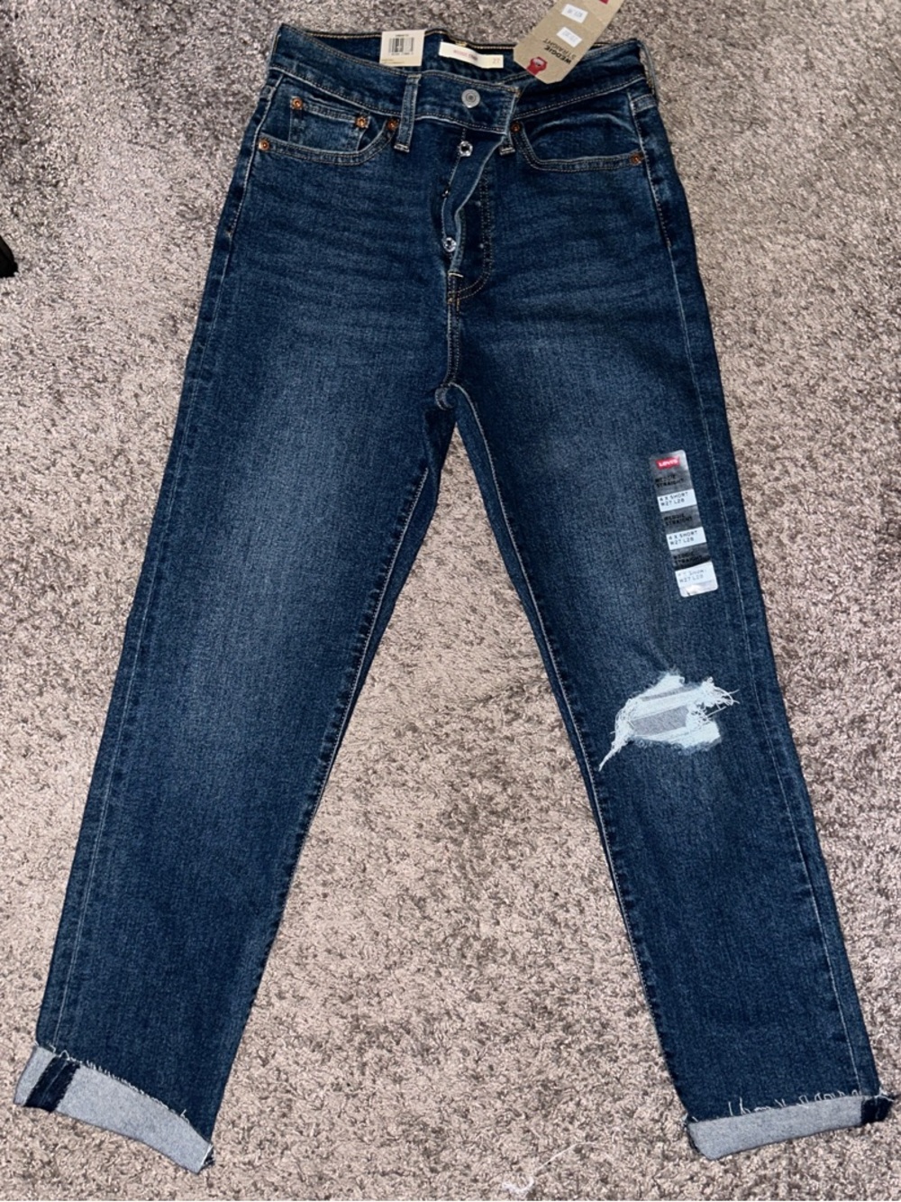 Levi's Men's Dark Blue Straight Jeans with Knee Distress